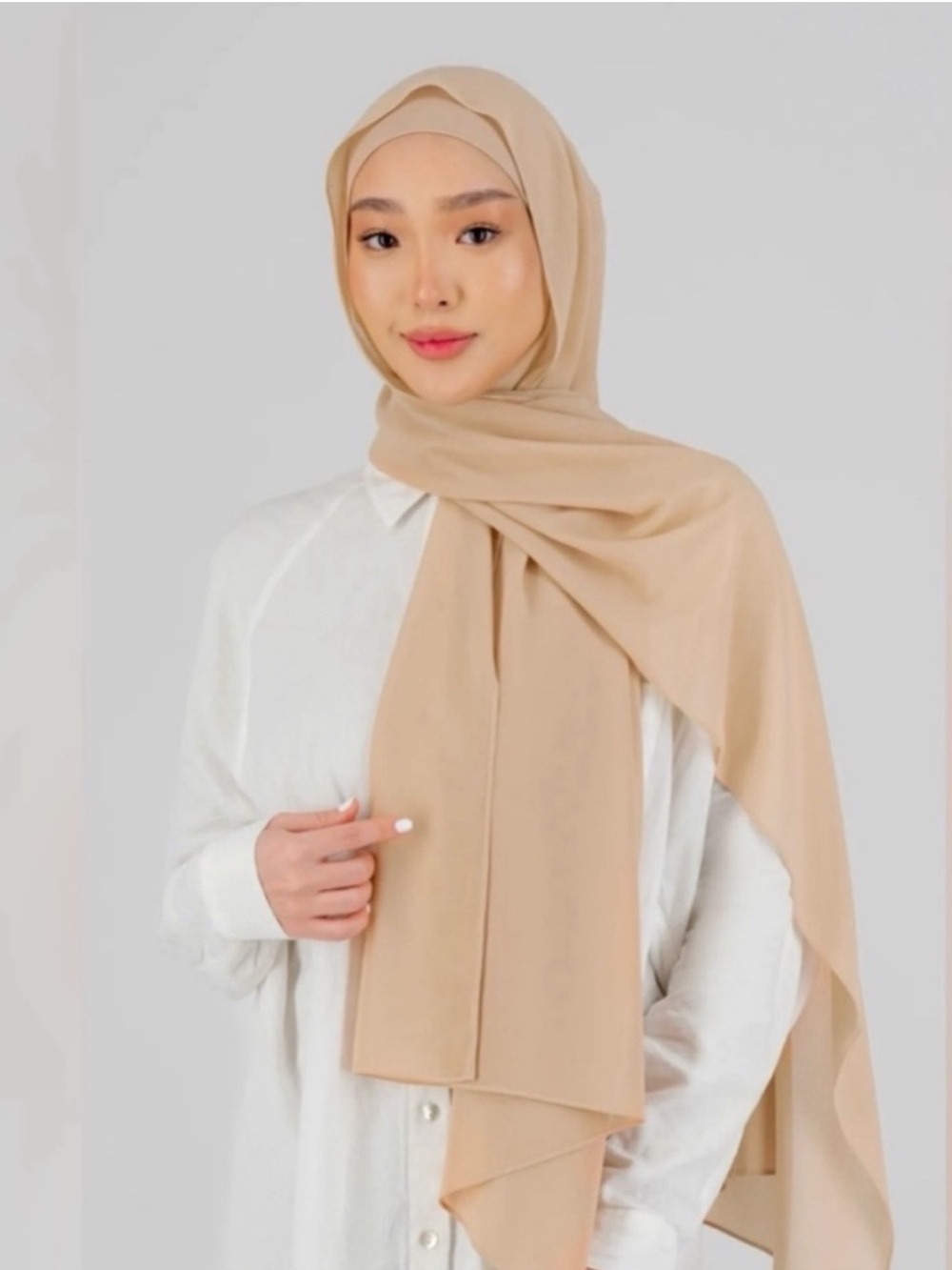 Matching hijab set chiffon with underwear clay tan beige peach